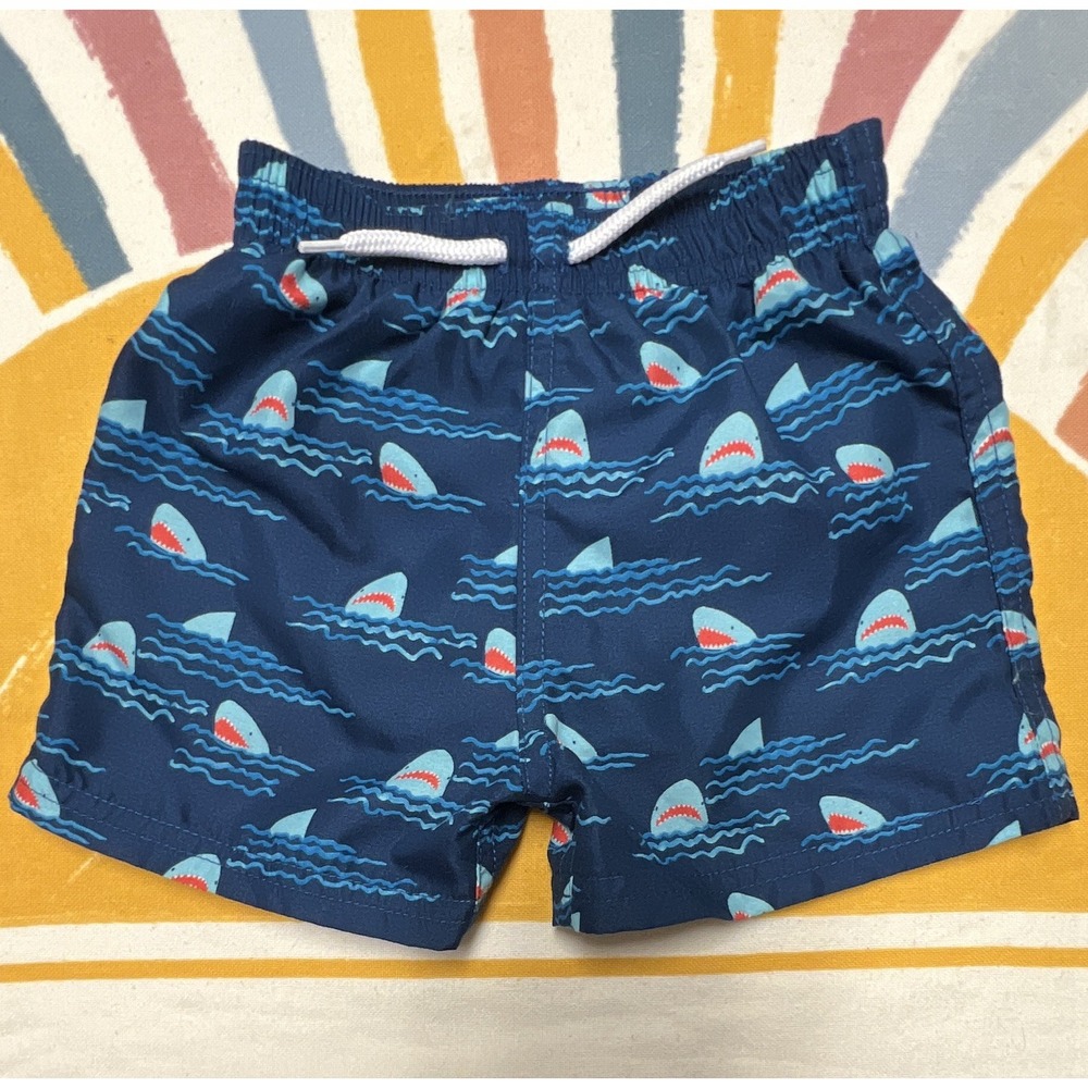 Floatimini Boys Swim Trunks Blue Shark Print Drawstring Polyester Size 18M k31.2